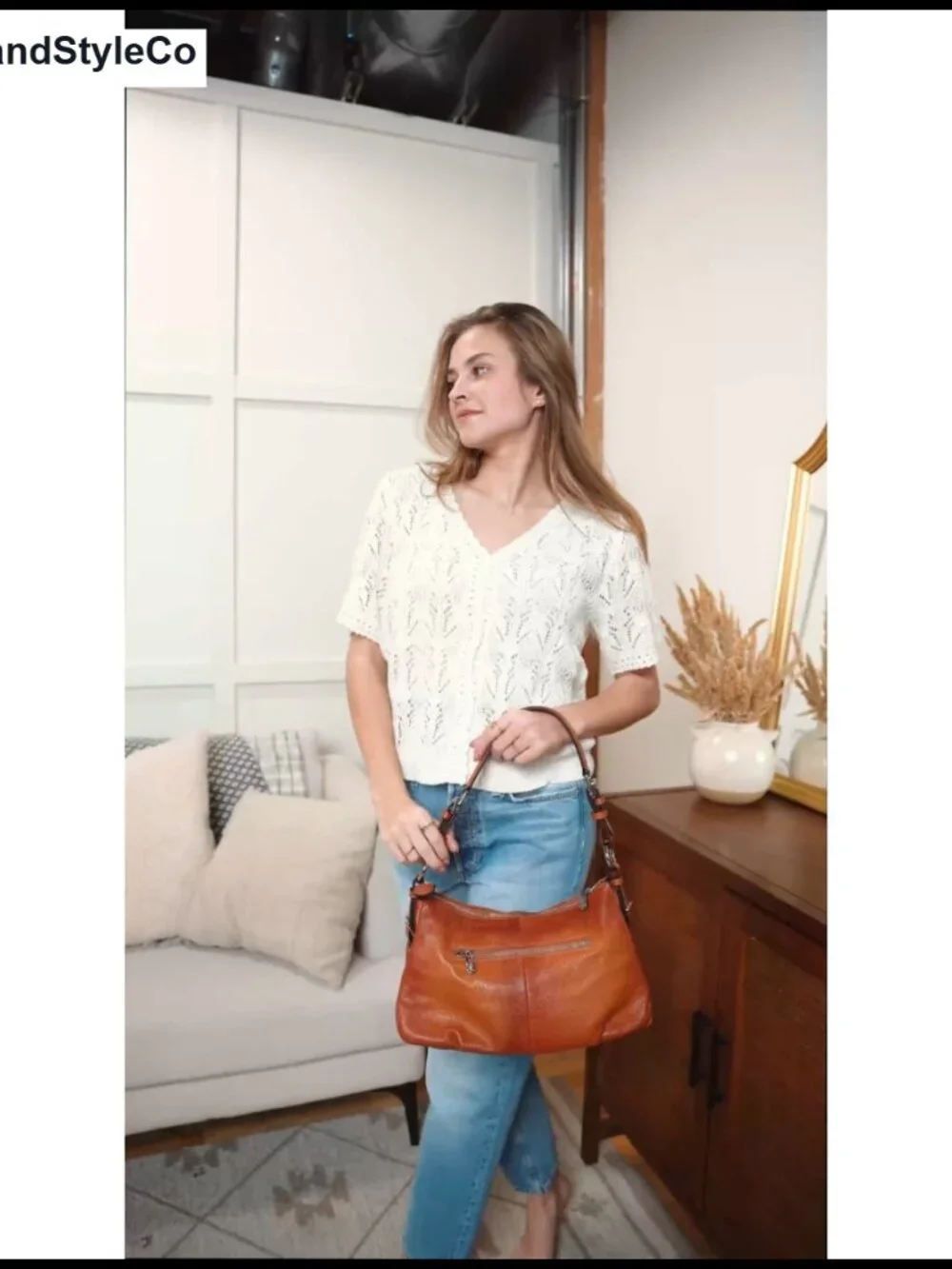 Genuine Leather Hobo Handbag - Top Handle Shoulder Bag